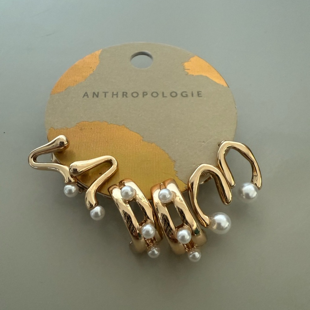 Anthropologie Mini Pearl & Gold dainty earring set of 3 pairs. New with tags